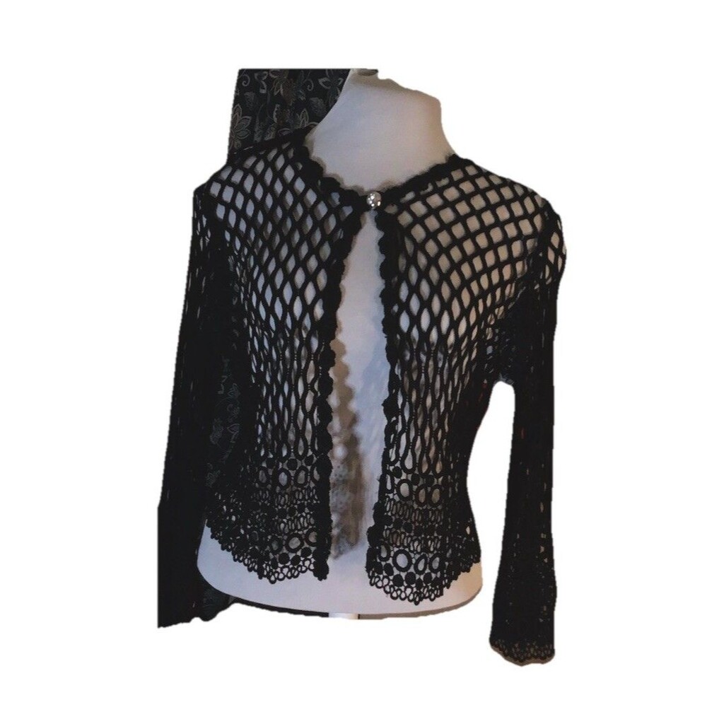 Vintage Andrea Rosati Crocheted Cardigan, Black, Size M-L. Read Goth